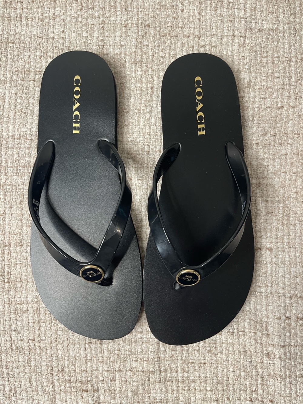 Coach Zayn Flip Flop Sandals Black with Gold Logo size 10